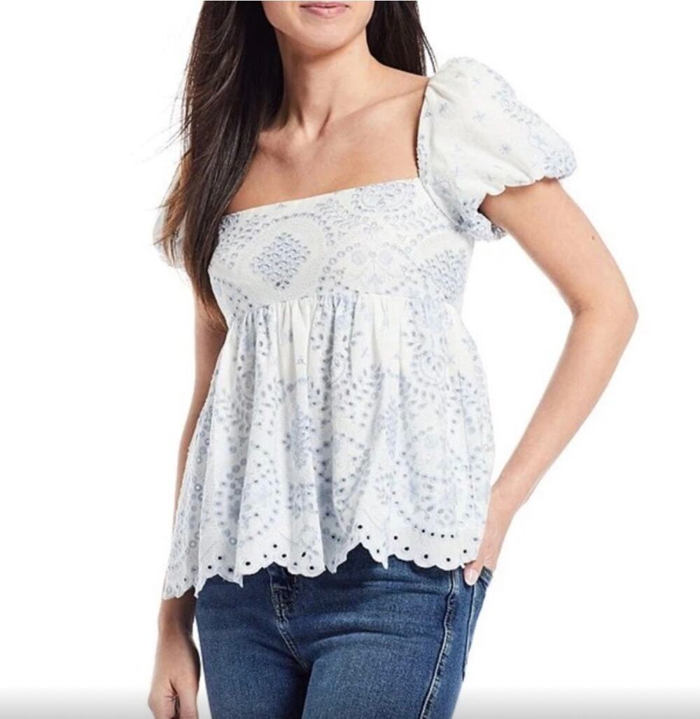 Antonio Melani Born on Fifth Constance Eyelet Bow Back Blouse Size 8
